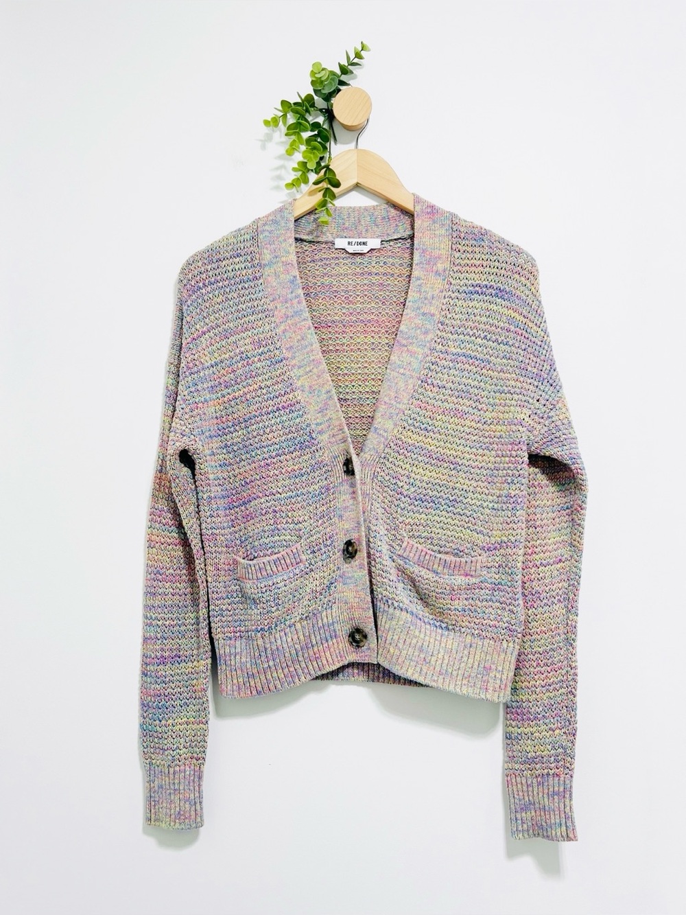 Re/Done Multicolor 90s Cotton Linen Oversized Crop Cardigan